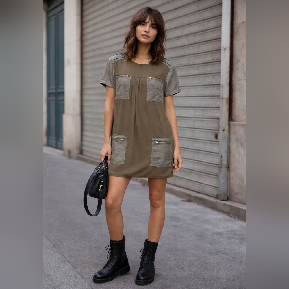 Isabel Marant Étoile Silk Military Tunic Dress-Olive